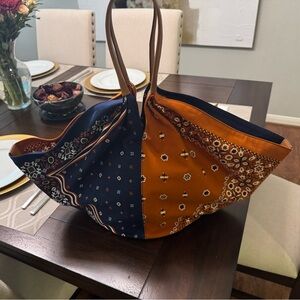 Shinola Navy and Rust Bandana Tote Bag